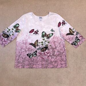Anthony Richards Graphic Tee Womens 1X All Over Butterfly Print Cotton Casual
